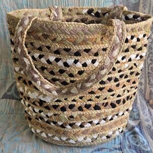 Braided Straw Tote Bag in Natural Multi-Color